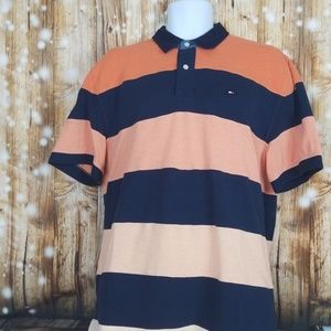Tommy Hilfiger striped orange and navy polo shirt